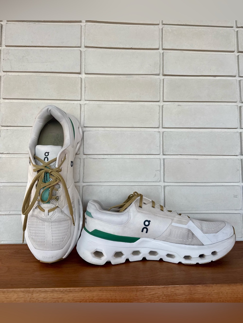 On Cloudrunner Men's Running Shoes * US 12 Wide * White Tan Green